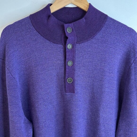UNTUCKit Sweater Mens XL Purple Merino Wool Mock Neck Henley Pullover Sorensen - Picture 2 of 9